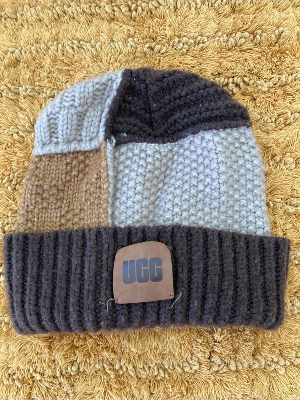 UGG man or womans Patchwork Knit Beanie - Brown, Gray, Cream